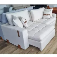  Sofá Cama Zeus retrátil e reclinável Linho - Gelo ou Marfim 2,40