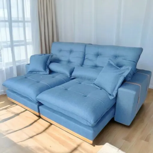 Sofá Retrátil e Reclinável Arthur/Toronto 2,50 m Linho Azul – D’VITRINE ESTOFADOS Imagem