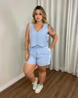 Conjunto Colete Shorts Diva's Voga Azul Claro - Foto 3