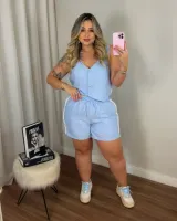 Conjunto Colete Shorts Diva's Voga Azul Claro - Foto 4