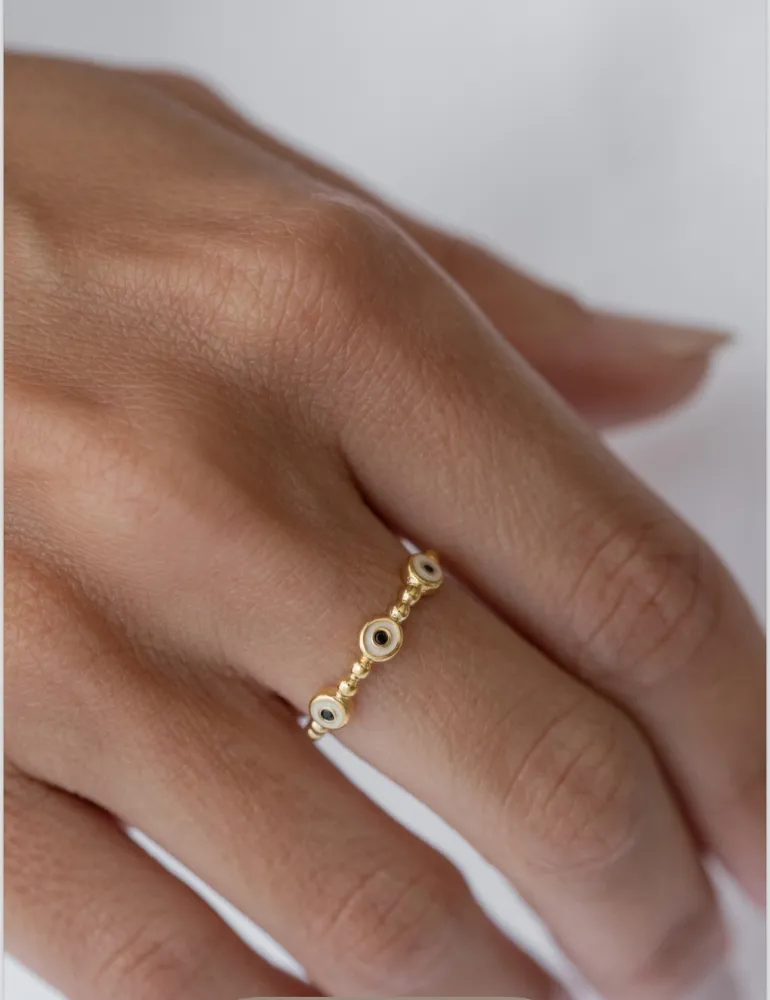 Anel esferas com olho grego 