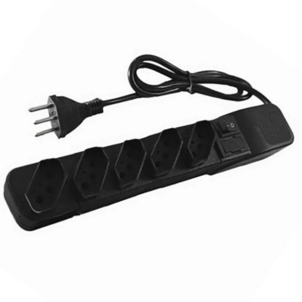 Filtro de Linha com 5 Tomadas 10 Amperes cabo com 120cm Preto Imagem