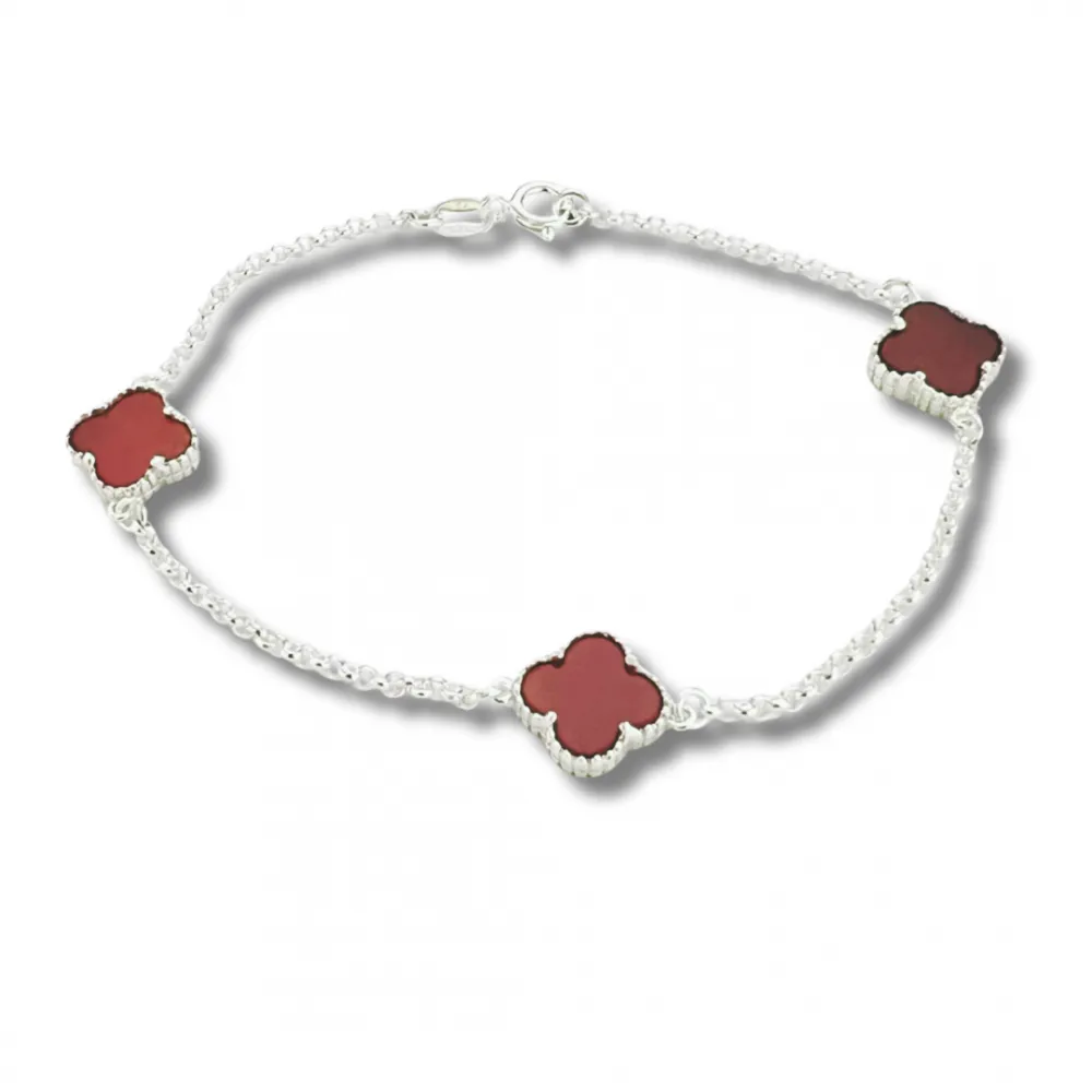 Pulseira de prata alta 950 trevo - Ágata Vermelha - PAV100