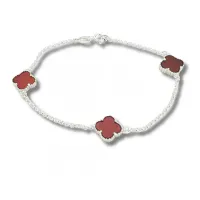 Pulseira de prata alta 950 trevo - Ágata Vermelha - PAV100