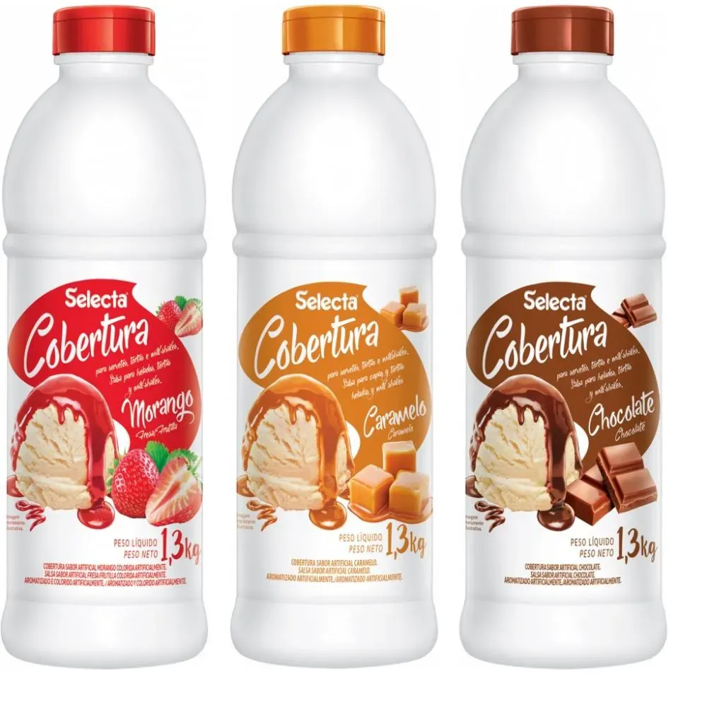 Kit Com 3 Cobertura de Sorvete e Sobremesas Selecta 1,3kg Selecta