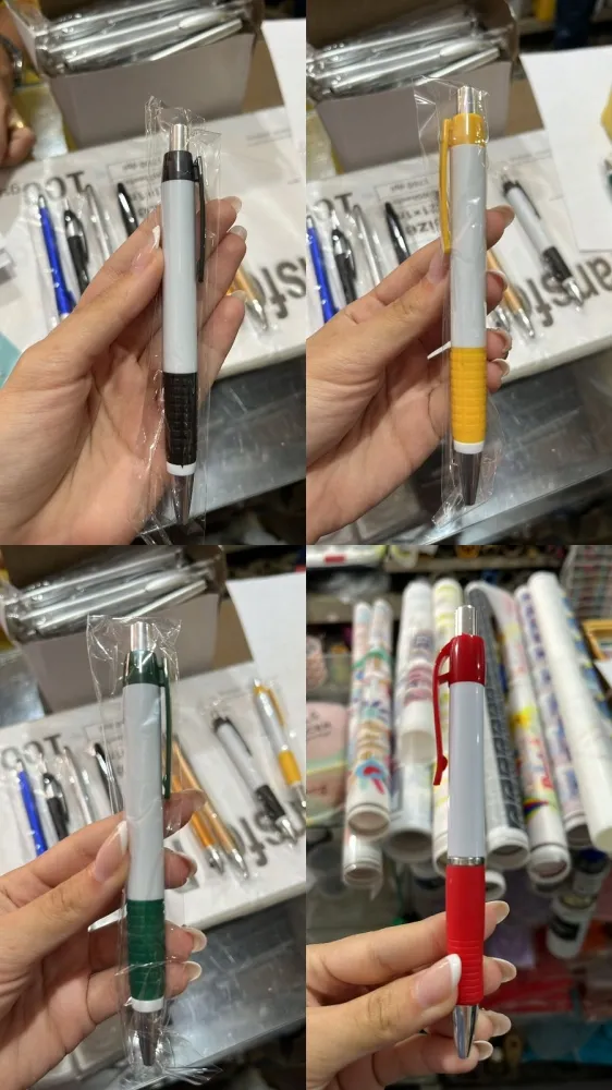 CANETA PLASTICA BRANCA COM  DETALHE COLORIDO Imagem