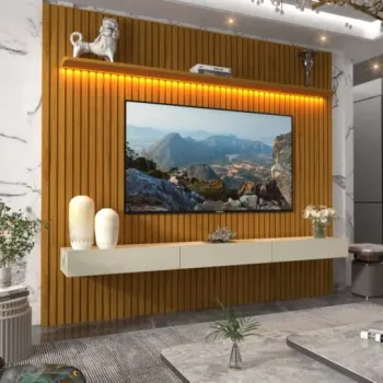 Home para TV Ripado com LED Nobre 185 Naturale Off White 2Gav.