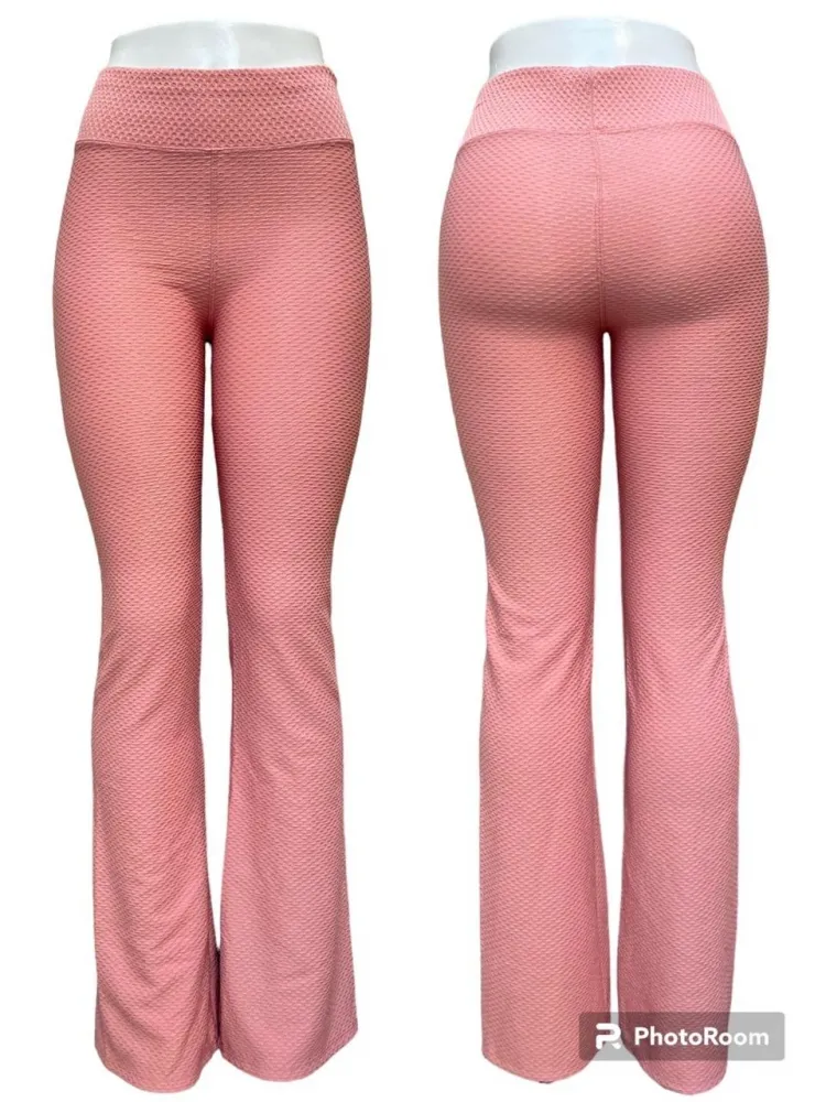 CALÇA FLARE EM TECIDO PIQUET/COLMEIA - ROSA GOIABA