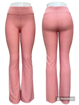 CALÇA FLARE EM TECIDO PIQUET/COLMEIA - ROSA GOIABA