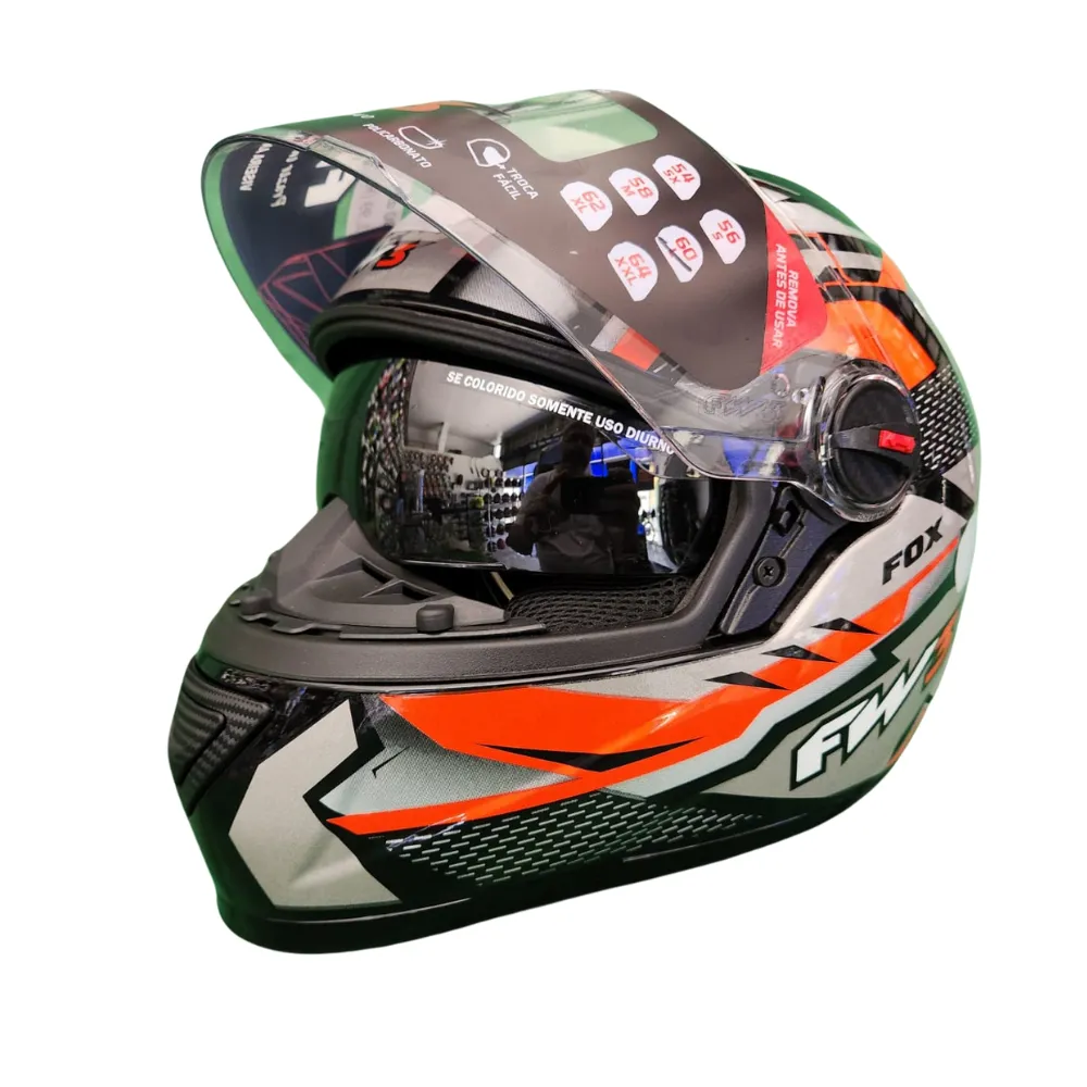 Capacete FW3 GTX fox Preto Vermelho Grafite c/ Viseira interna