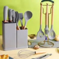 Kit Completo Jogo Utensílios de Cozinha Luxo 19 Peças Com Tábua em Silicone Espátula Faca Tesoura - Foto 7