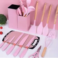 Kit Completo Jogo Utensílios de Cozinha Luxo 19 Peças Com Tábua em Silicone Espátula Faca Tesoura - Foto 8