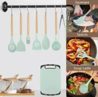 Kit Completo Jogo Utensílios de Cozinha Luxo 19 Peças Com Tábua em Silicone Espátula Faca Tesoura - Foto 9