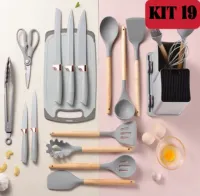 Kit Completo Jogo Utensílios de Cozinha Luxo 19 Peças Com Tábua em Silicone Espátula Faca Tesoura - Foto 10