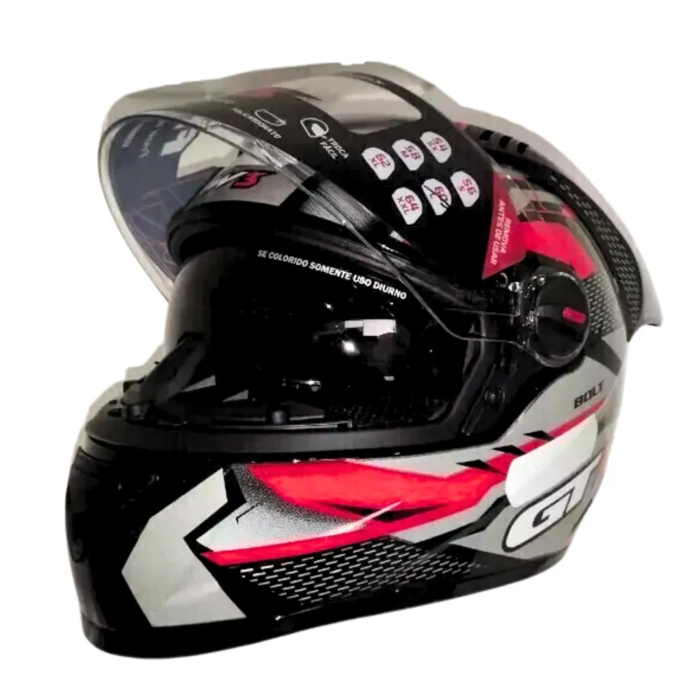 CAPACETE FW3 GTR Racing Bolt Grafite / Vermelho c/ Viseira interna Imagem
