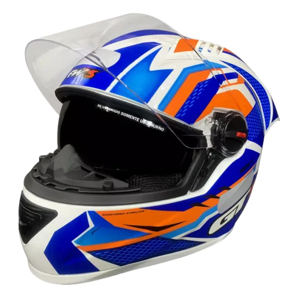 CAPACETE FW3 GTR Racing Bolt Branco / Azul / Laranja c/ Viseira interna Imagem