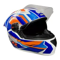 CAPACETE FW3 GTR Racing Bolt Branco / Azul / Laranja c/ Viseira interna - Foto 2