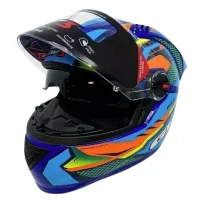 CAPACETE FW3 GTR Racing Bolt Branco / Azul / Laranja c/ Viseira interna - Foto 7