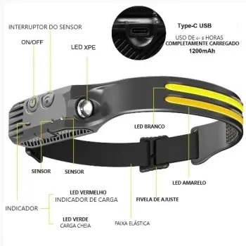 LANTERNA LED DE CABEÇA COM SENSOR B-MAX – 2 LEDS FRIO|QUENTE - BM-813