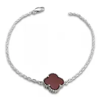 Pulseira de prata alta 950 trevo - Ágata Vermelha - PAV110