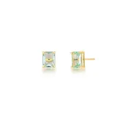Brinco retangular cristal verde claro banhado a ouro  - Foto 2