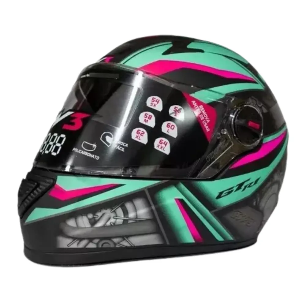 CAPACETE FW3 GTN R-1 Preto Tiffany Rosa fosco