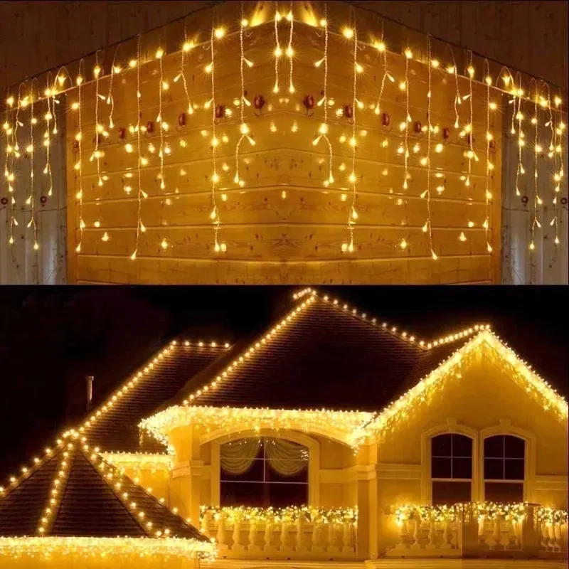 Cascata Fixa com Strobo 400 LEDs Fio Branco 10 Metros Branco Quente Natal