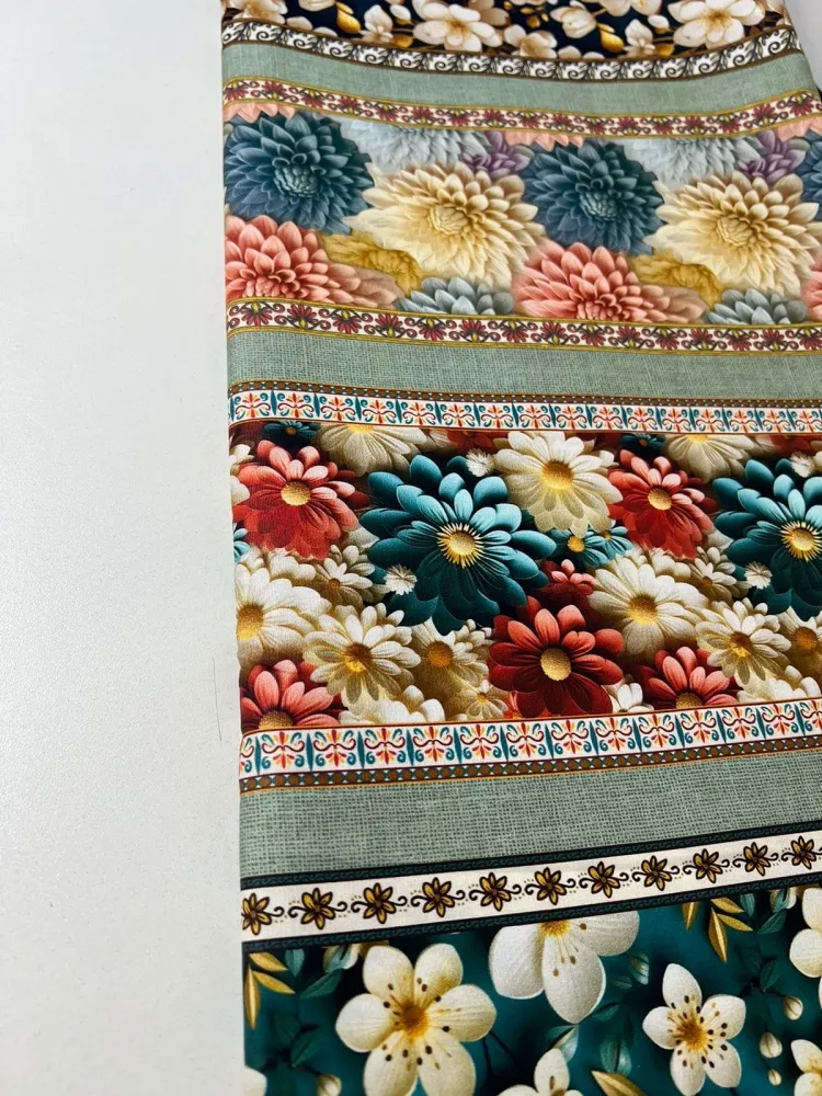 Tricoline Estampa Digital Barrado Floral 3D Imagem