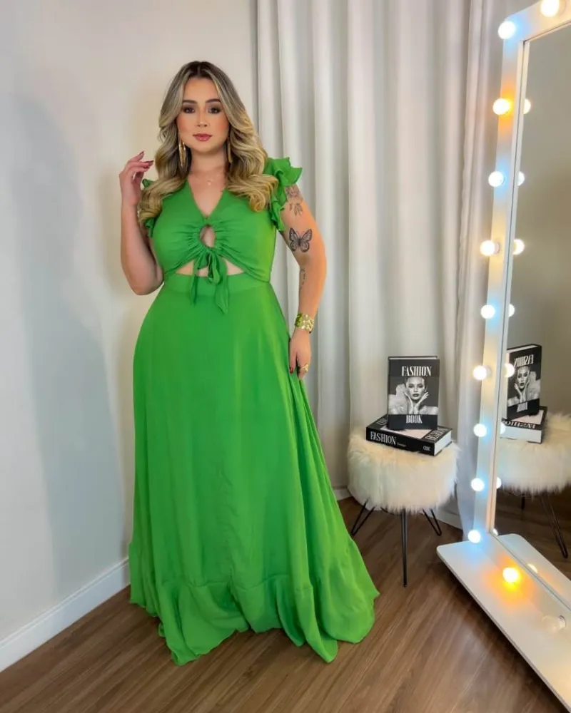 Vestido Longo Quebela Verde Imagem