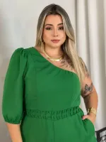 Macaquinho Rustic Nula Manga Princesa Quebela Verde - Foto 4