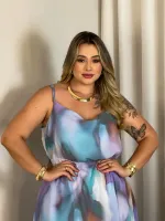Vestido Midi Canto da Sereia Quebela Lilás/Azul - Foto 3