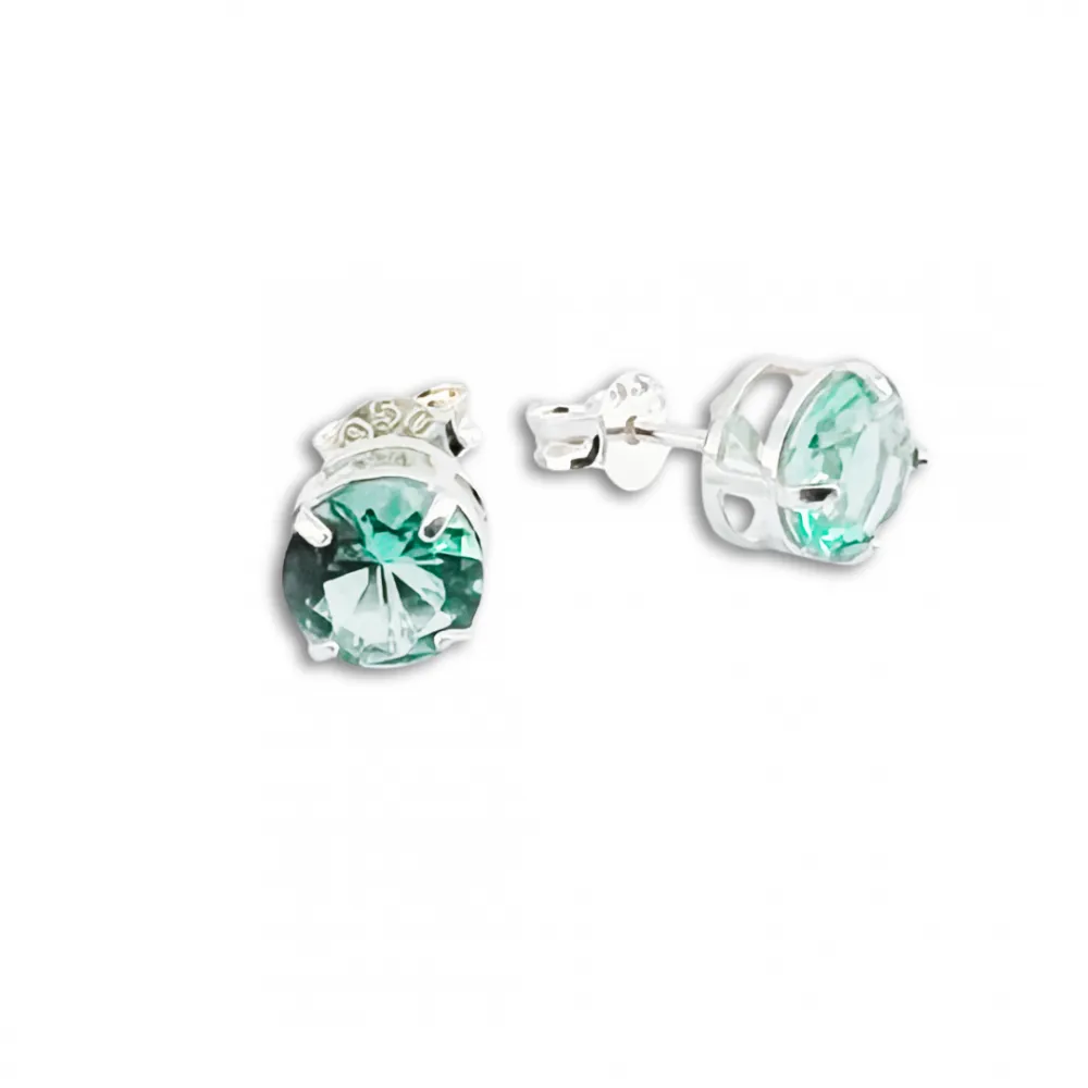 Brinco prata 925 com pedra verde 7 mm  -  BF559 Imagem