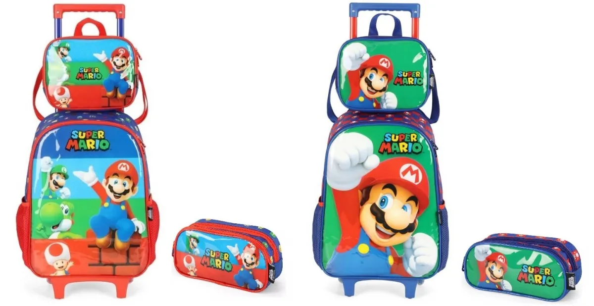 Kit Original Mochilete, lancheira térmica e estojo Super Mario