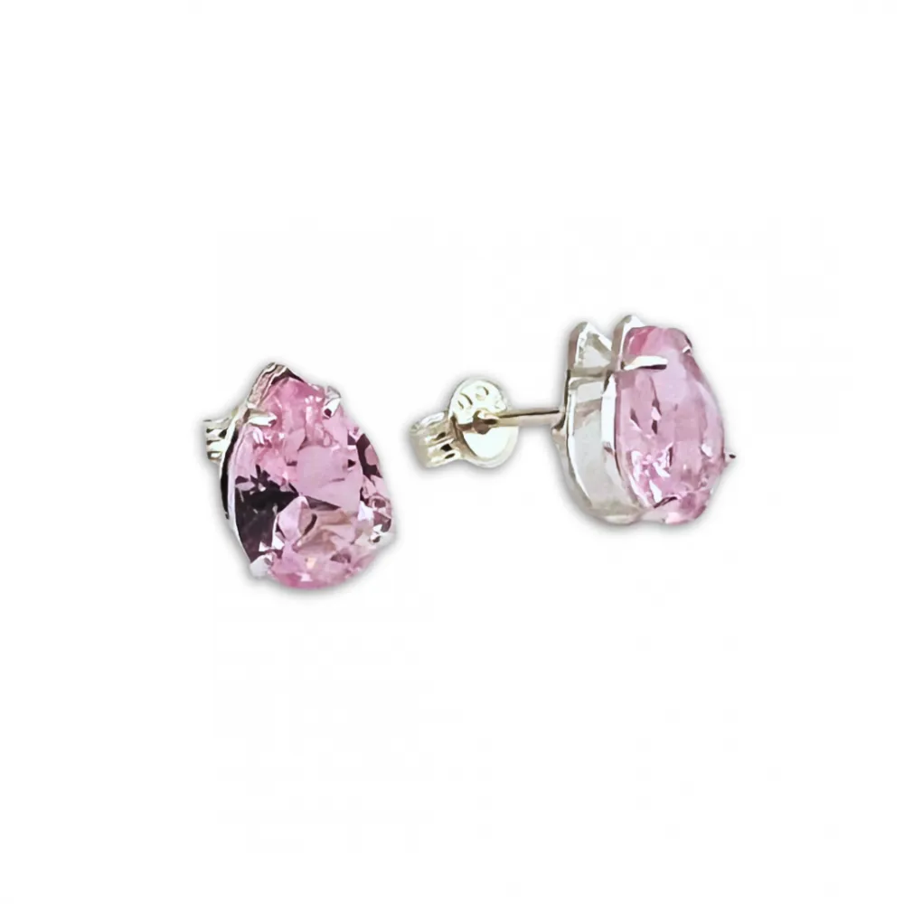 Brinco de prata ponto de luz gota rosa - BF562