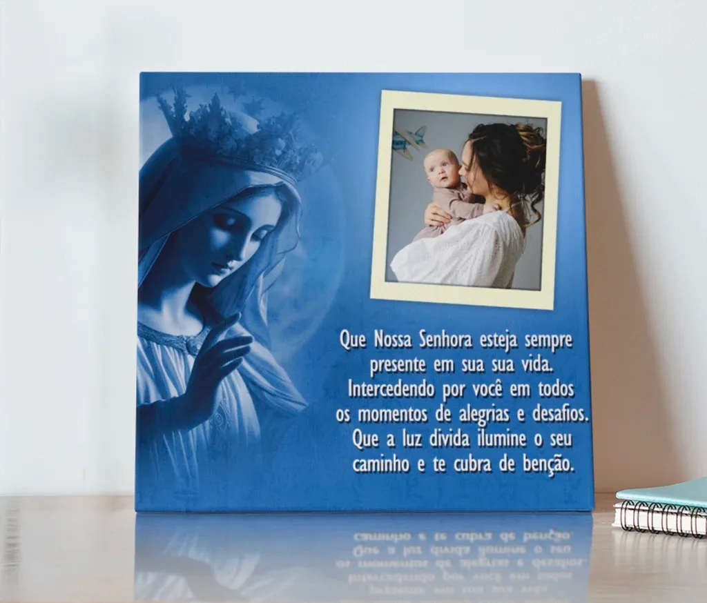 Quadro de Nossa Senhora das Graças em Cerâmica 20x20cm com Foto e Mensagem Personalizada
