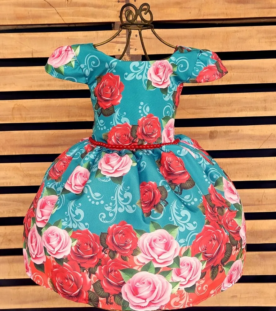 Vestido Floral Verde Vermelho