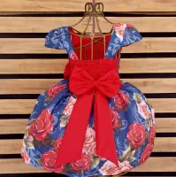 Vestido Floral Azul Vermelho - Foto 2