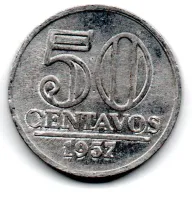 1957 - 50 Centavos - ERRO: Cunho Descentralizado - Moeda Brasil - Foto 2