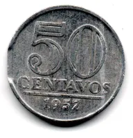 1957 - 50 Centavos - ERRO: Disco Cortado - Moeda Brasil