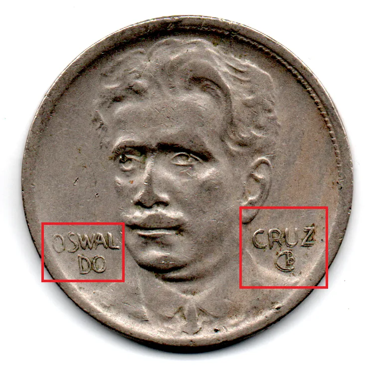 1936 - 400 Réis - ERRO: Duplicação nas palavras "Oswaldo Cruz" - Moeda Brasil