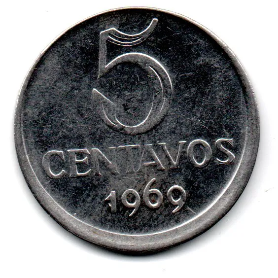 1969 - 5 Centavos - ERRO: Cunho Descentralizado - Moeda Brasil