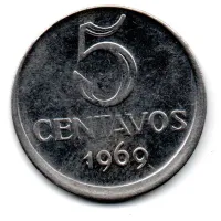 1969 - 5 Centavos - ERRO: Cunho Descentralizado - Moeda Brasil