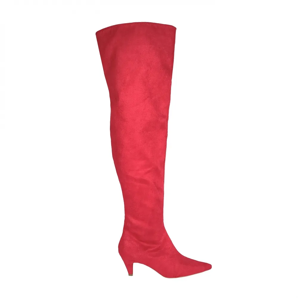 Bota Over the Knee Aisha Camurça Vermelha com Numeração Especial em Promoção Imagem