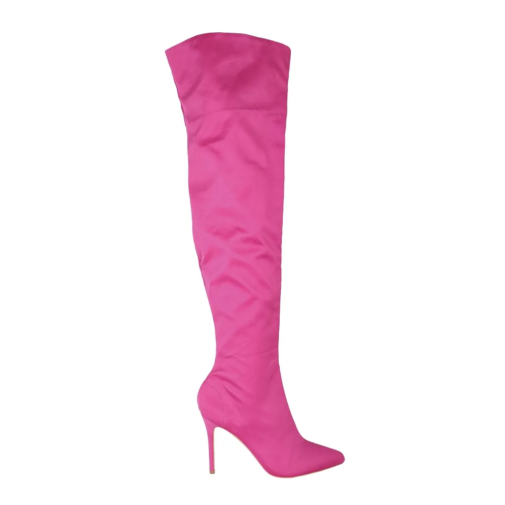 Bota Over the Knee Aisha Cetim Rosa Pink com Numeração Especial em Promoção Imagem