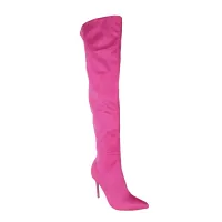Bota Over the Knee Aisha Cetim Rosa Pink com Numeração Especial em Promoção - Foto 2