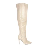 Bota Over the Knee Aisha Vinil Cobra Bege com Numeração Especial em Promoção