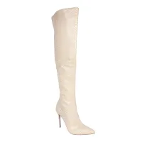 Bota Over the Knee Aisha Vinil Cobra Bege com Numeração Especial em Promoção - Foto 2