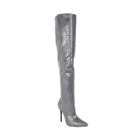 Bota Over the Knee Aisha Serpente Metalizada Cinza em Promoção - Foto 2