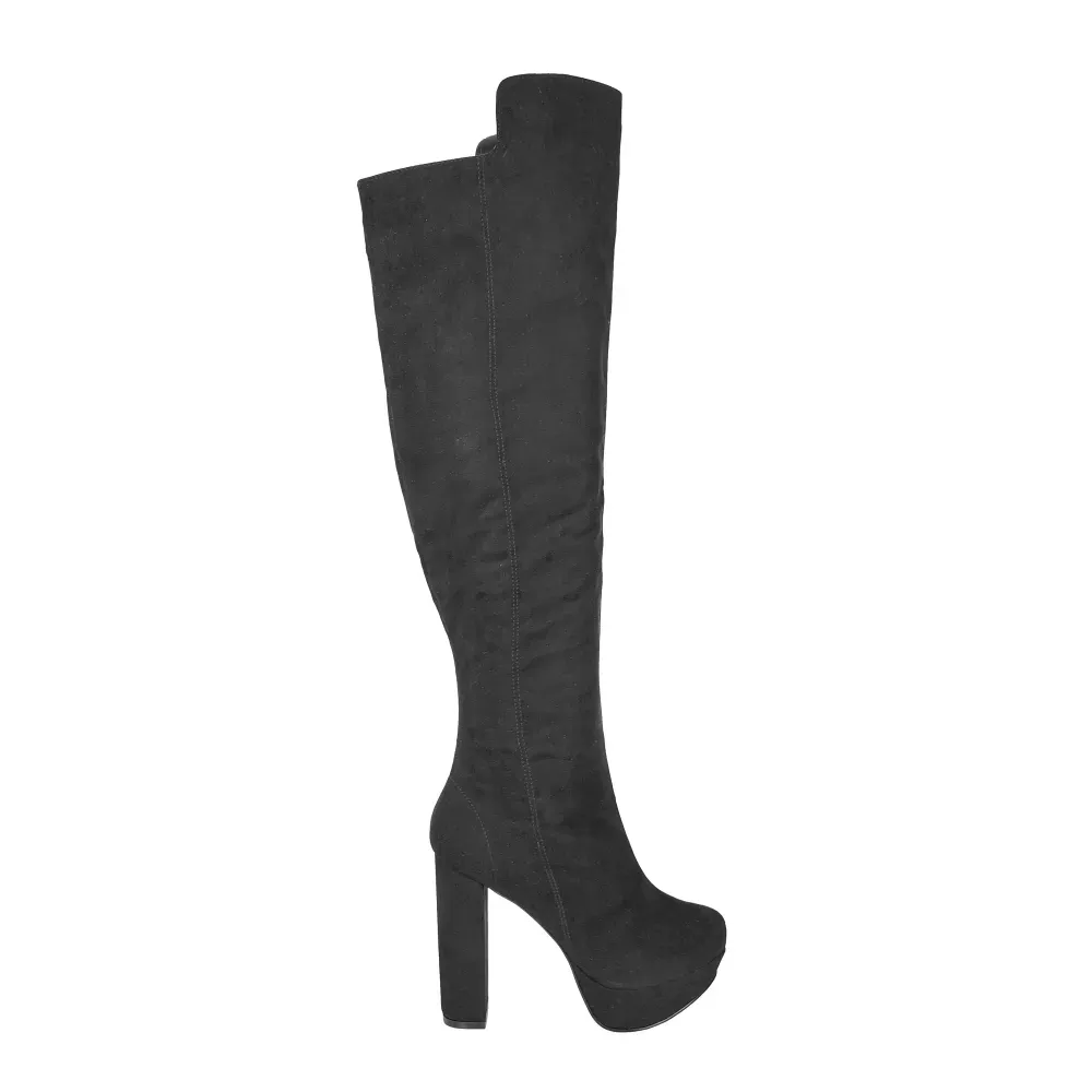 Bota Over the Knee Leslie Camurça Preta em Promoção