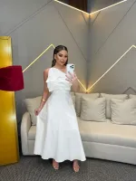 VESTIDO MAX MIDI DETALHE FOLHA LINHO - Foto 4